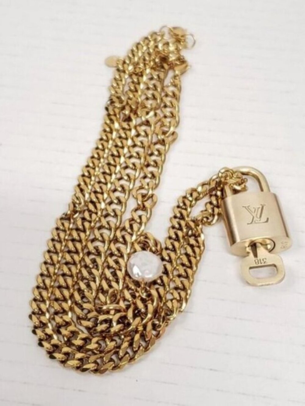 Stainless Steel Gold-Plated Necklace with Authentic Louis Vuitton Padlock - Picture 10 of 14